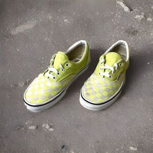 Vans Classic Skate Shoes Neon Green Gray Check Womens 7.5 Lace Up Sneaker Mens 6